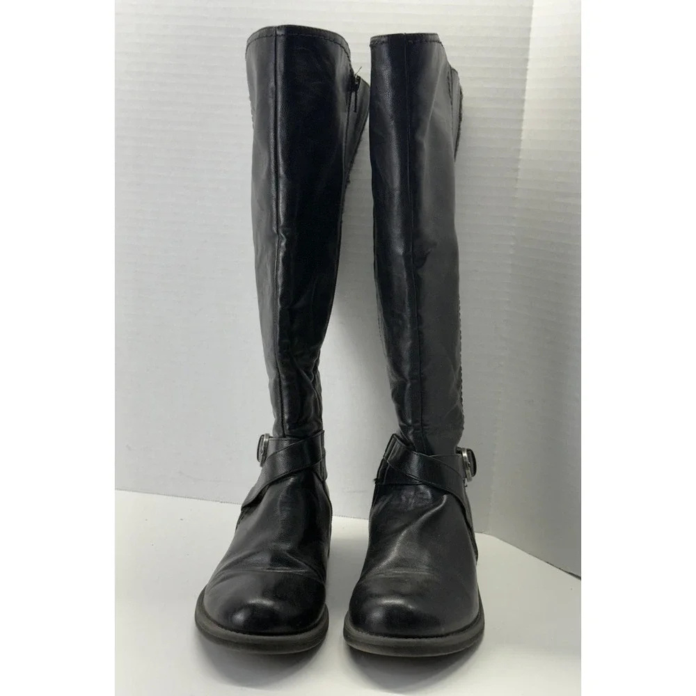 Baretraps Carrie Women's Sz‎ 7M Wide Calf Black Faux Leather Knee-High Boots